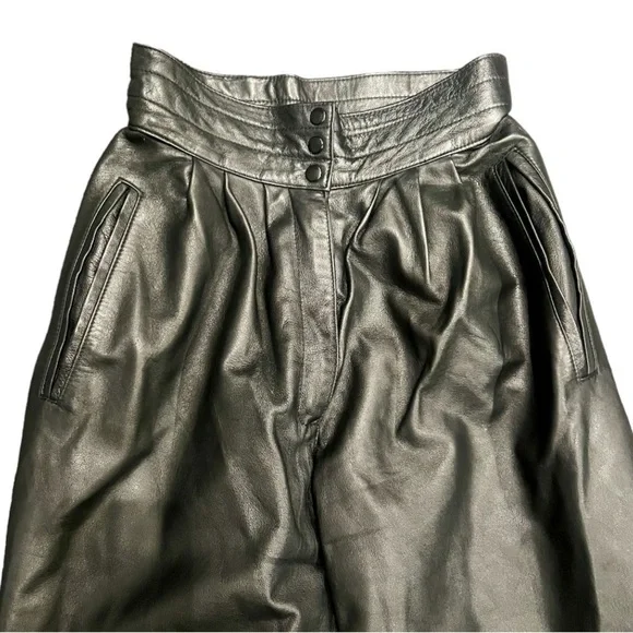 High Waist vegan Leather Trousers in Black Sz Small - Picture 4 of 6